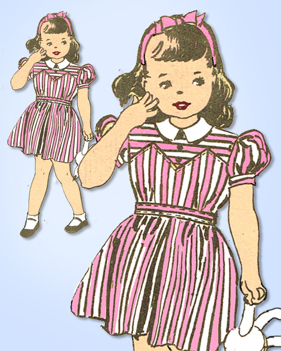 1940s Vintage Anne Adams Sewing Pattern 4588 WWII Toddler Girls Dress Size 4 23B