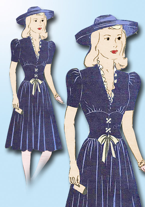 1940s Vintage Mail Order Sewing Pattern 8004 Misses WWII Girdled Dress Size 32 B