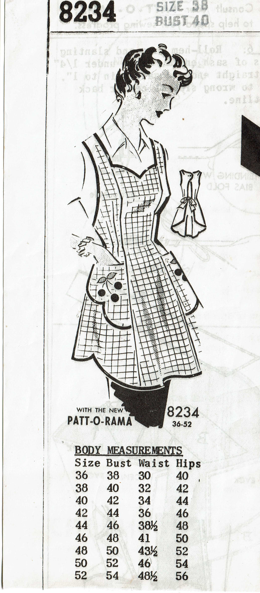 Mail Order 8234: 1950s Misses Apron Size 40 B Vintage Sewing Pattern –  Vintage4me2