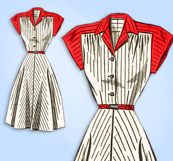 1940s Vintage Mail Order Sewing Pattern 8313 Misses WWII Shirtwaist Dress Sz 34B