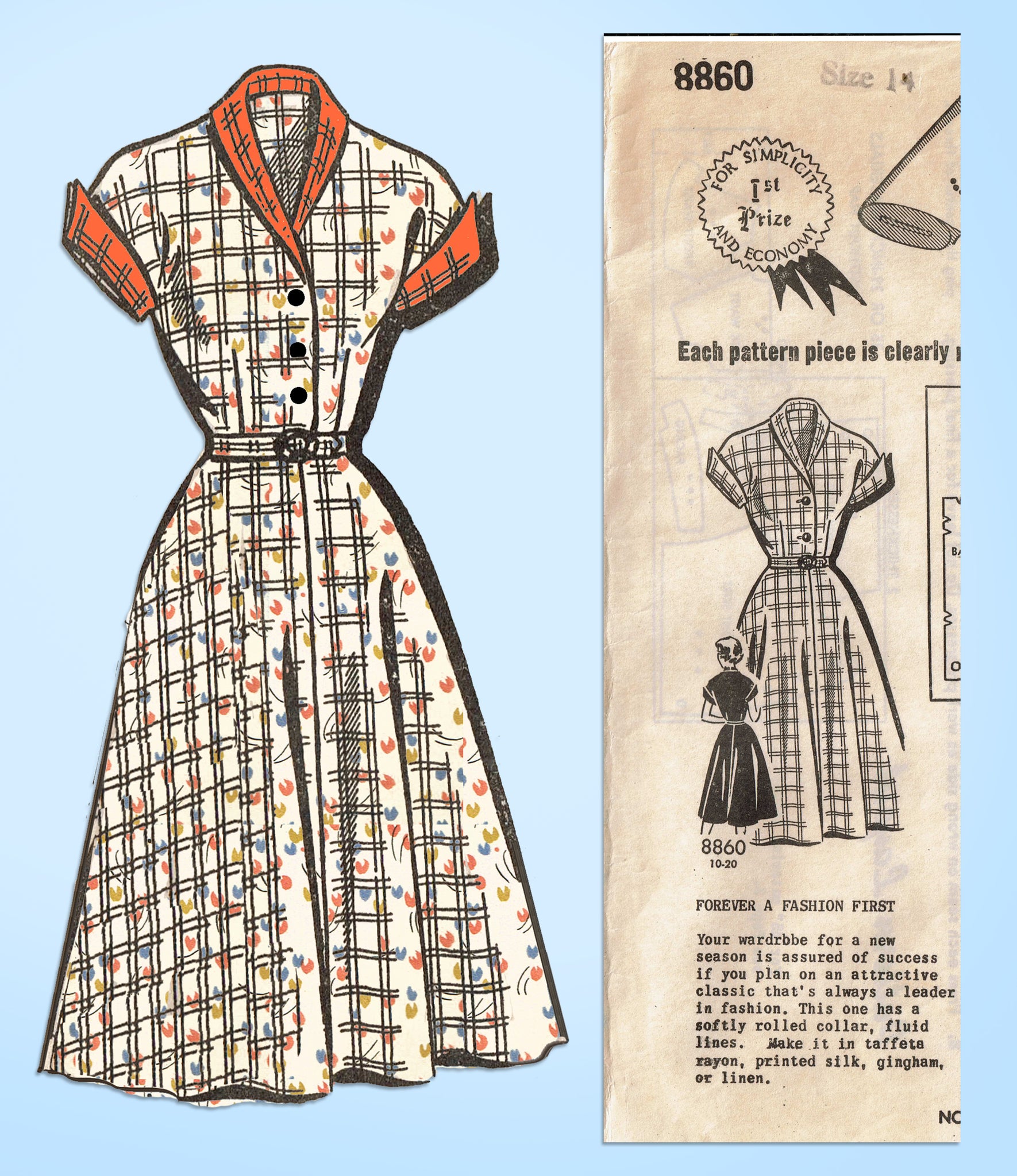 1950s Vintage Uncut Fabric Panel Daywear Cut & Sew Clothing 11-12