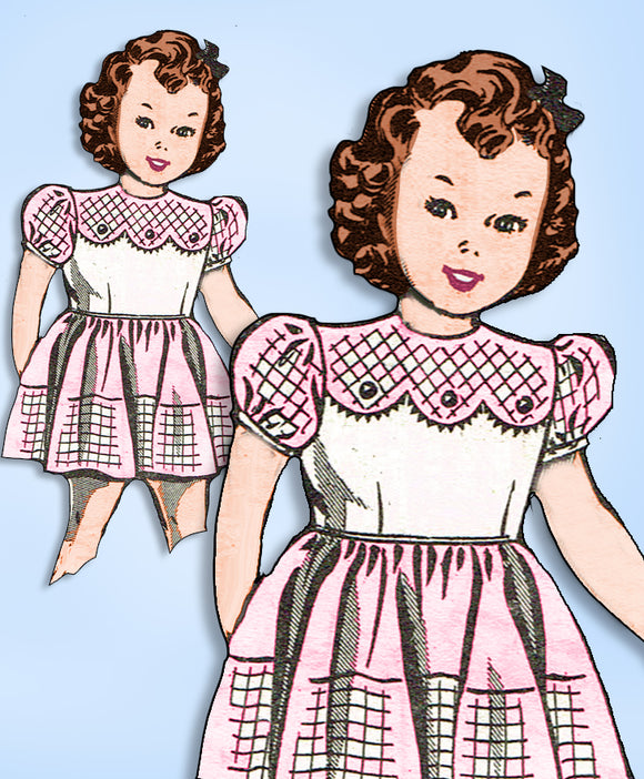 1950s Original Vintage Mail Order Pattern 8904 Toddler Girls Scalloped Dress Sz5