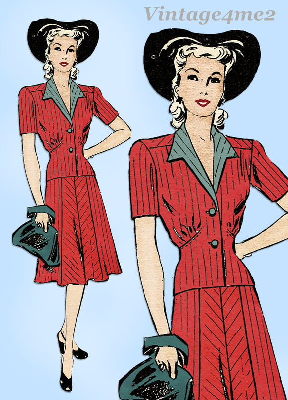 Marian Martin 9013 : 1940s Stylish Misses Suit Size 36 B Vintage Sewing Pattern