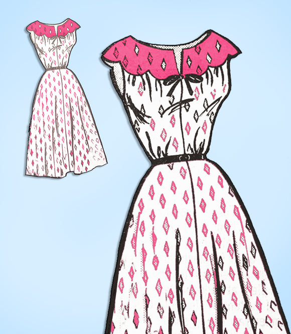 1950s Original Vintage Marian Martin Pattern 9029 Plus Size Scallop Sun Dress 40