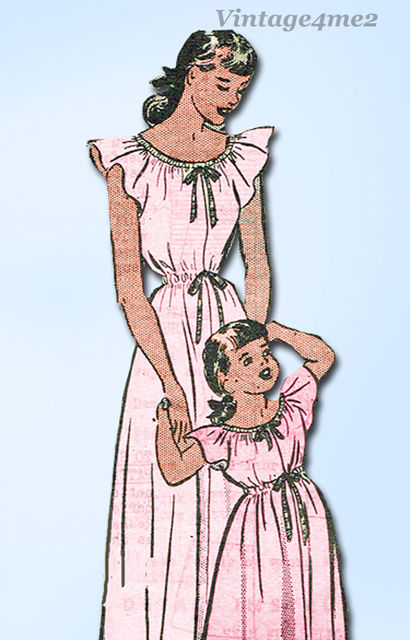 Anne Adams 4588: 1940s Mother/Daughter Nightgown Size Med Vintage Sewing Pattern