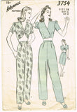 Advance 3754: 1940s Misses Topper & Trousers 36B Vintage Sewing Pattern