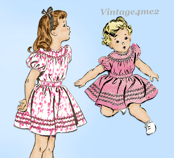 Advance 4248: 1940s Cute Little Girls Dress Size 8 Vintage Sewing Pattern