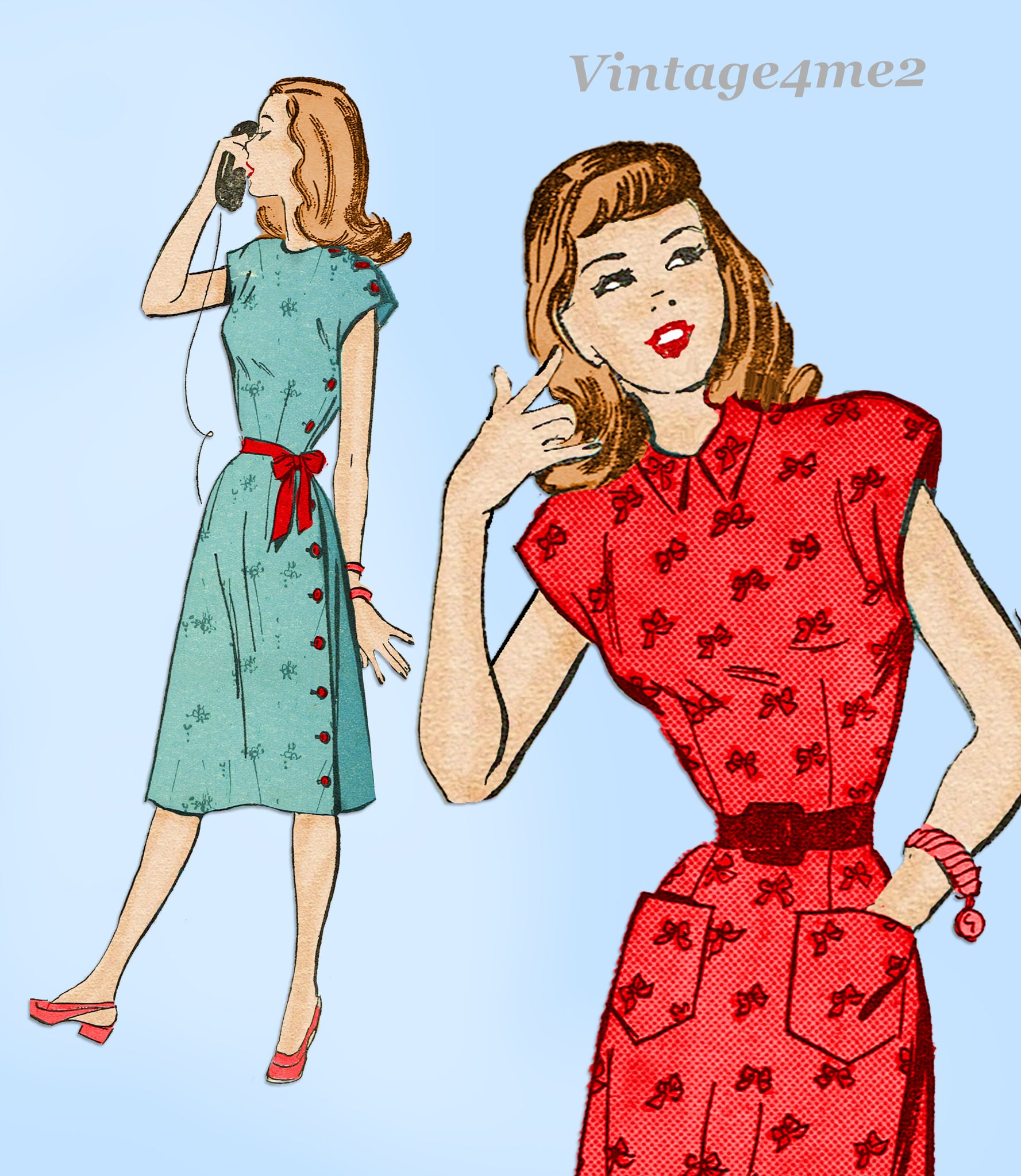 Vintage Sewing Dress Pattern 3867 The American Weekly 1940s Junior Miss  Size 15