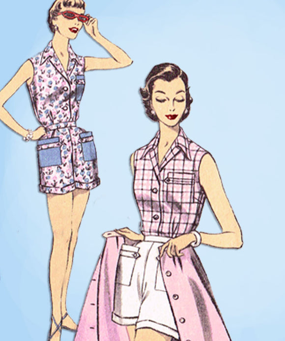 1950s Vintage Advance Sewing Pattern 7049 Misses 3 Pc Play Suit Set Size 30 Bust - Vintage4me2