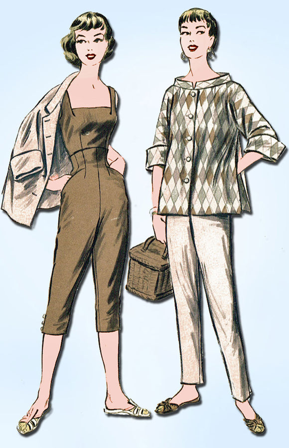 1950s Vintage Advance Sewing Pattern 7074 Misses Playsuit & Jacket Size 30 Bust -Vintage4me2