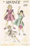 1950s Vintage Advance Sewing Pattern 5715 Cute Little Girls Dress Size 8 - Vintage4me2