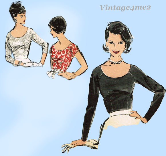 Advance 9597: 1950s Misses Scoop Neck Blouse Size 36 Bust Vintage Sewing Pattern