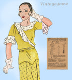 Butterick 3887: 1930s Stunning Uncut Day Dress Sz 36 Bust Vintage Sewing Pattern