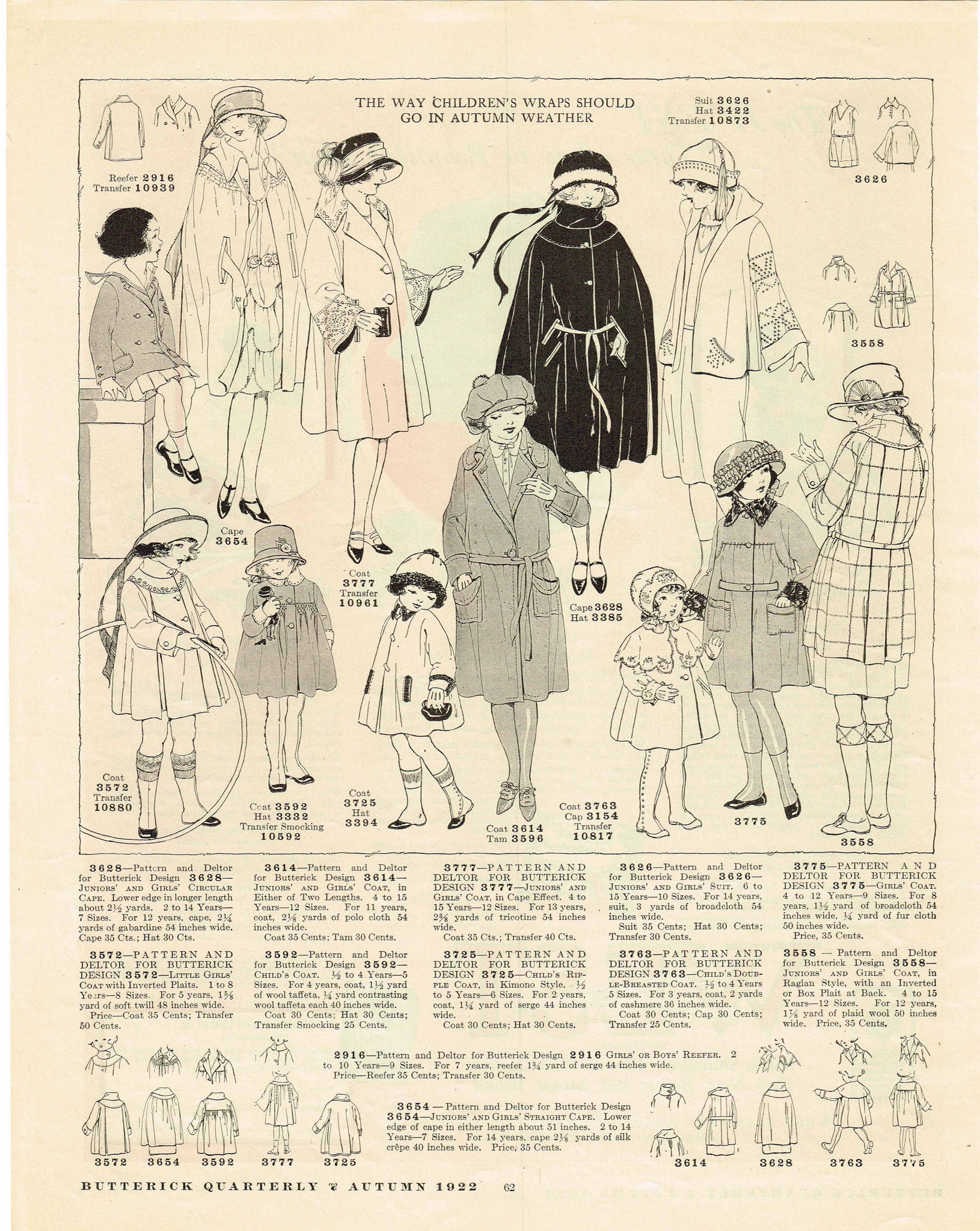 Butterick 3592: 1920s Toddler Girls Coat Size 1 Vintage Sewing Pattern ...