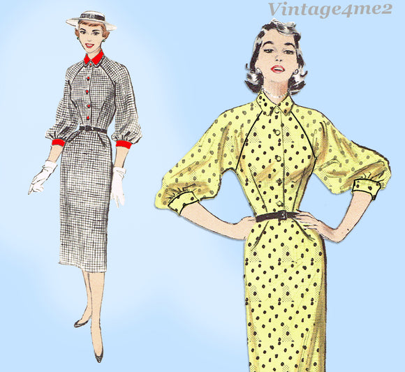 Butterick 5788: 1950s Uncut Misses Raglan Dress Size 32 B Vintage Sewing Pattern