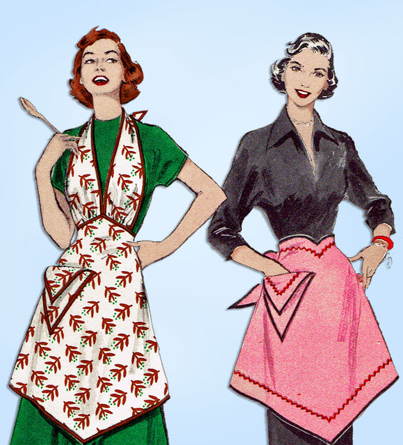 1950s Vintage Butterick Sewing Pattern 5937 Easy Misses Halter Apron Fits All