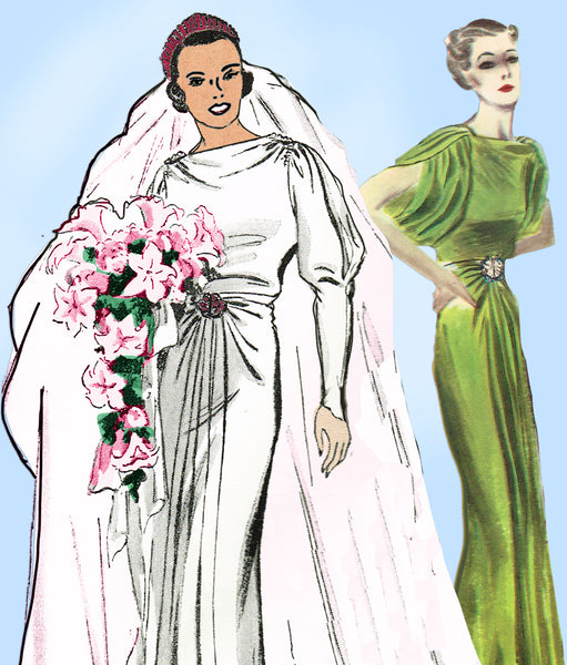 Butterick 6554: 1930s Rare Uncut Misses Wedding Dress 36B Vintage Sewing Pattern - Vintage4me2