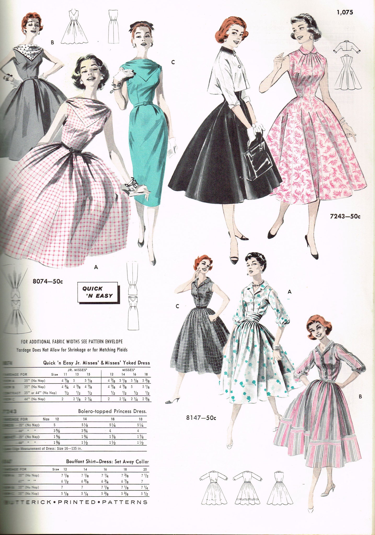 1950s PRETTY Bodice Detailed Dress Pattern BUTTERICK 6183 Scoop Neckline  Slimming 6 Gore Skirt Dress Day or Party Bust 30 Vintage Sewing Pattern FF
