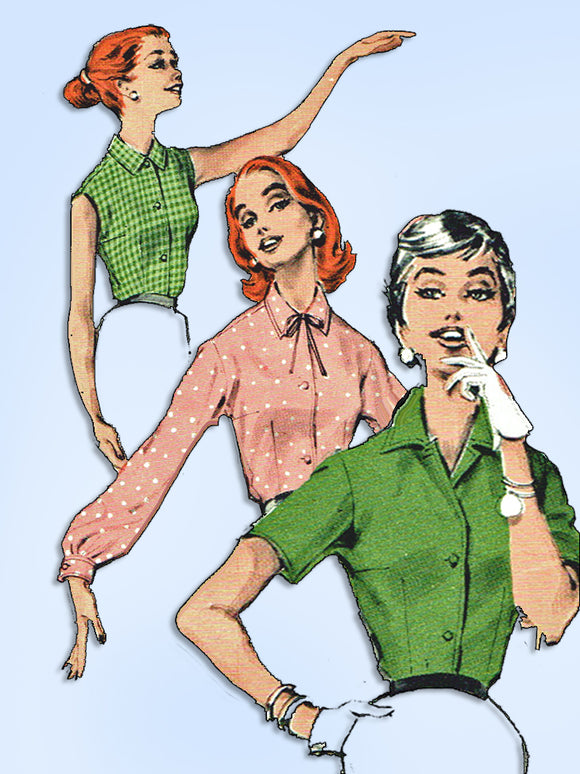 1950s Original Vintage Butterick Pattern 7886 Misses Quick & Easy Blouse Sz 34 B