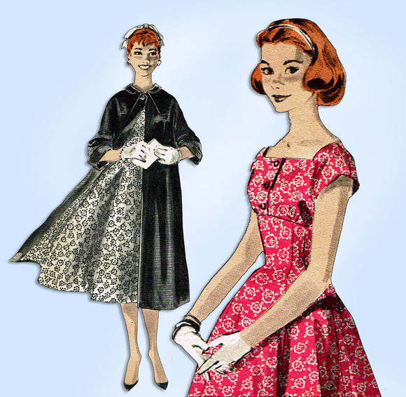 1950s Original Vintage Butterick Pattern 8026 Misses Cocktail Dress & Coat 30 B