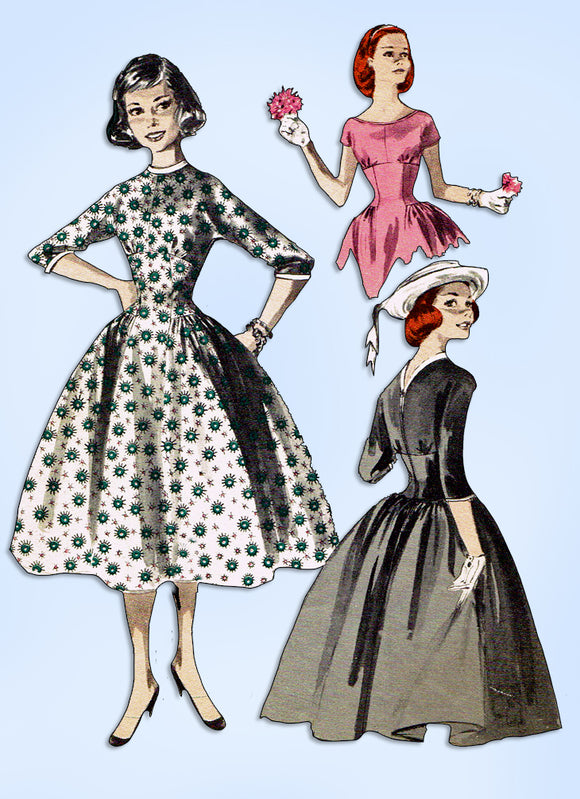 1950s Original Vintage Butterick Pattern 8108 Empire Waist Party Dress Size 32 B