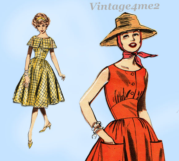 Butterick 8969: 1950s Cute Misses Sun Dress Size 36 Bust Vintage Sewing Pattern