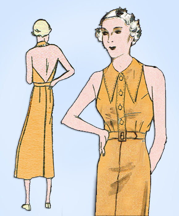 1930s Original Vintage Excella Pattern 5062 Misses Backless Sun Dress Sz 34 Bust