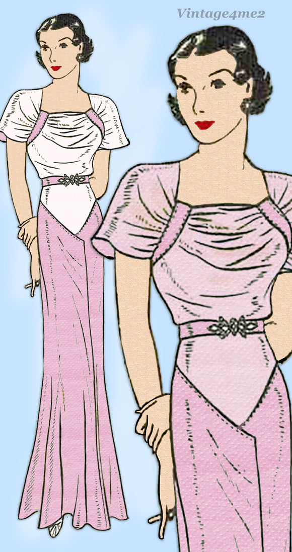 Excella 4217: 1930s Uncut Misses Evening Gown Size 36 B Vintage Sewing Pattern - Vintage4me2