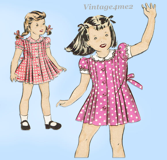 1940s Vintage Hollywood Sewing Pattern 1111 WWII Baby GIrls Dress Size 1