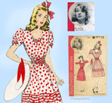 Hollywood 1061: 1940s WWII Dress w Shirred Waist Sz 30 B Vintage Sewing Pattern