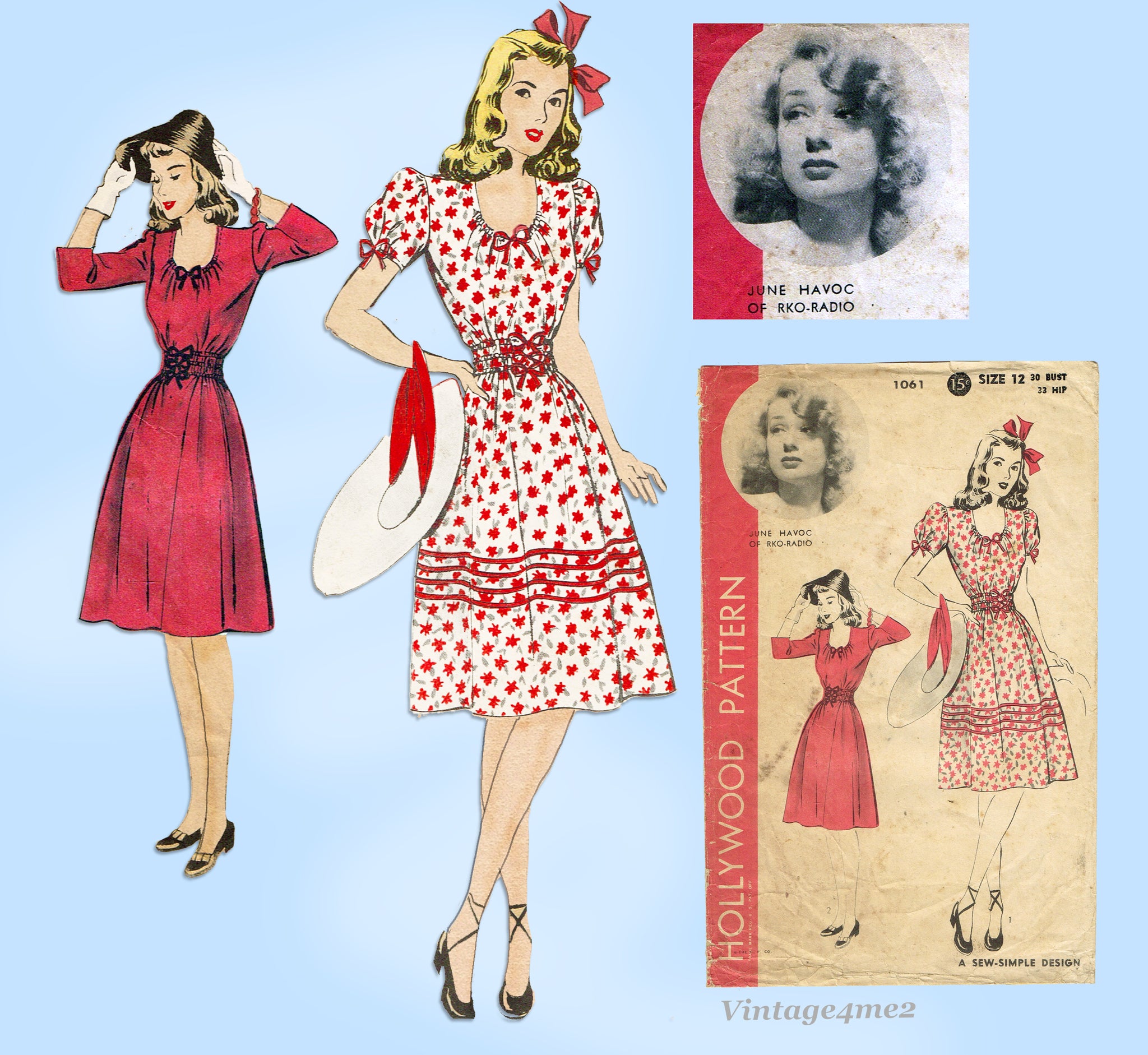 Vintage Sewing PATTERN, 1940s Hollywood Patterns, E-9743, Belted One Piece Dress offers