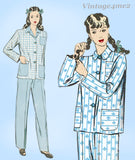 Hollywood 1259: 1940s Misses WWII Pajamas Set Sz 36 B Vintage Sewing Pattern