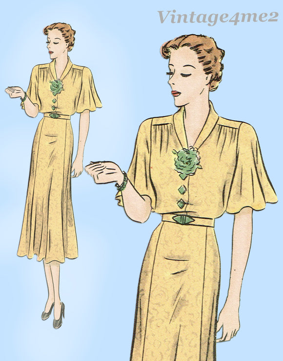 Hollywood 1394: 1930s Stunning Plus Size Dinner Dress 44B Vintage Sewing Pattern