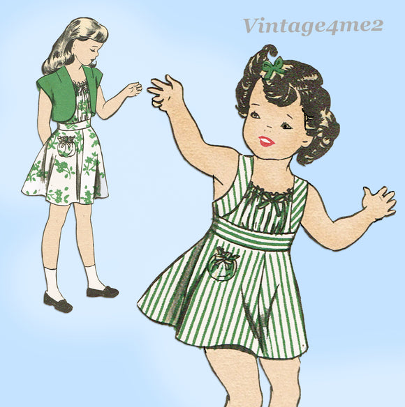 Hollywood 1612: 1940s Cute Uncut Girls Sun Dress Size 8 Vintage Sewing Pattern