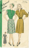 1940s Original Vintage Hollywood Sewing Pattern 1719 Misses WWII Dress Sz 30 B