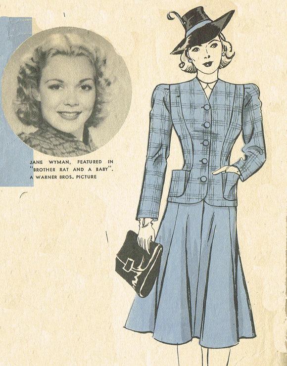 1940s Original Vintage Hollywood Starlet Pattern 1984 Misses WWII Suit Size 36 B