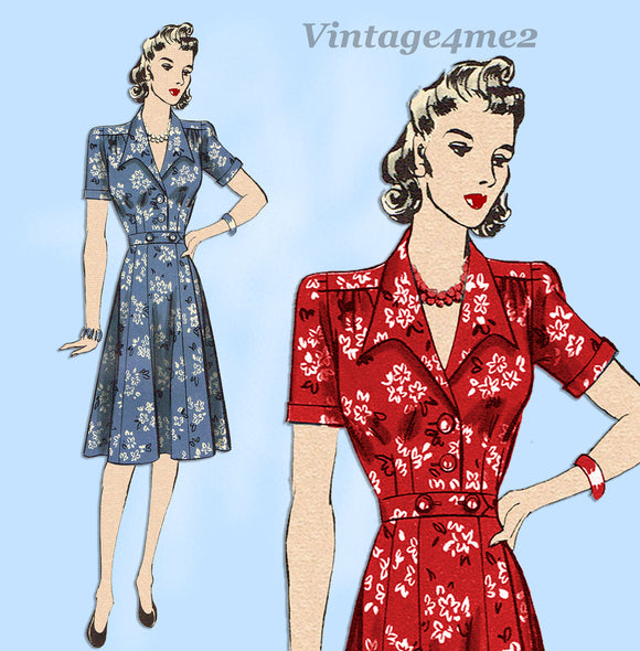 Hollywood 737: 1940s Plus Size Shirtwaist Dress 40 Bust Vintage Sewing Pattern