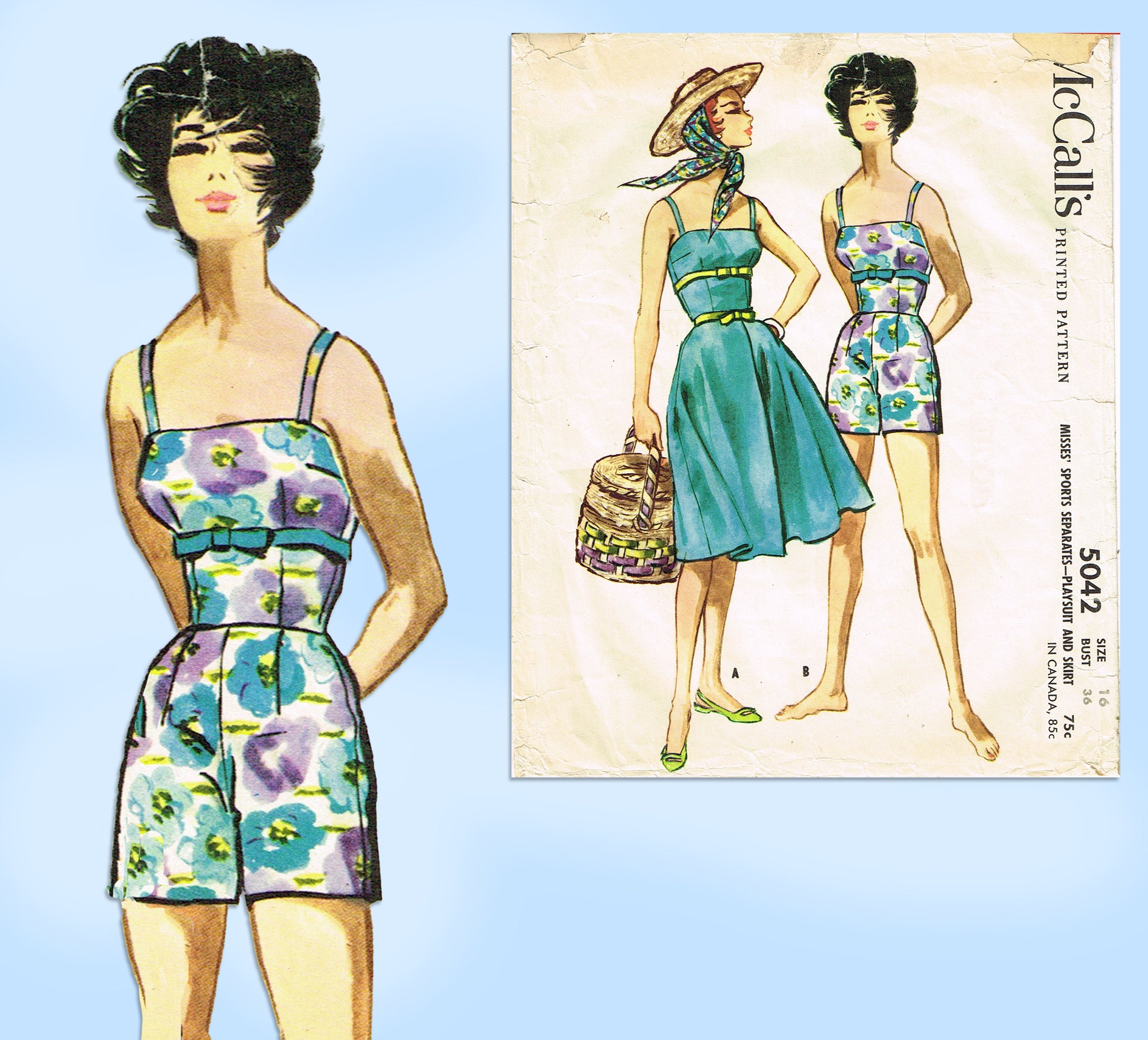 Vintage womens realm - 36 bust 1950s sewing pattern - playsuit fashion -two piece.