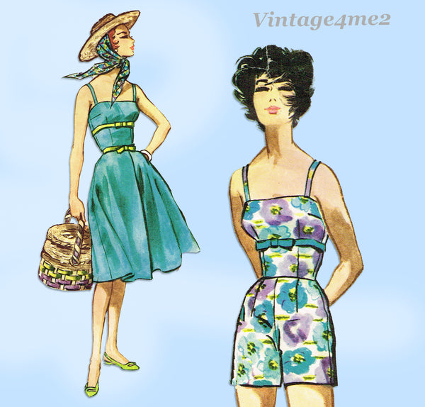 McCall's 5042: 1950s Cute Playsuit & Cover Skirt Sz 36 B Vintage Sewing Pattern