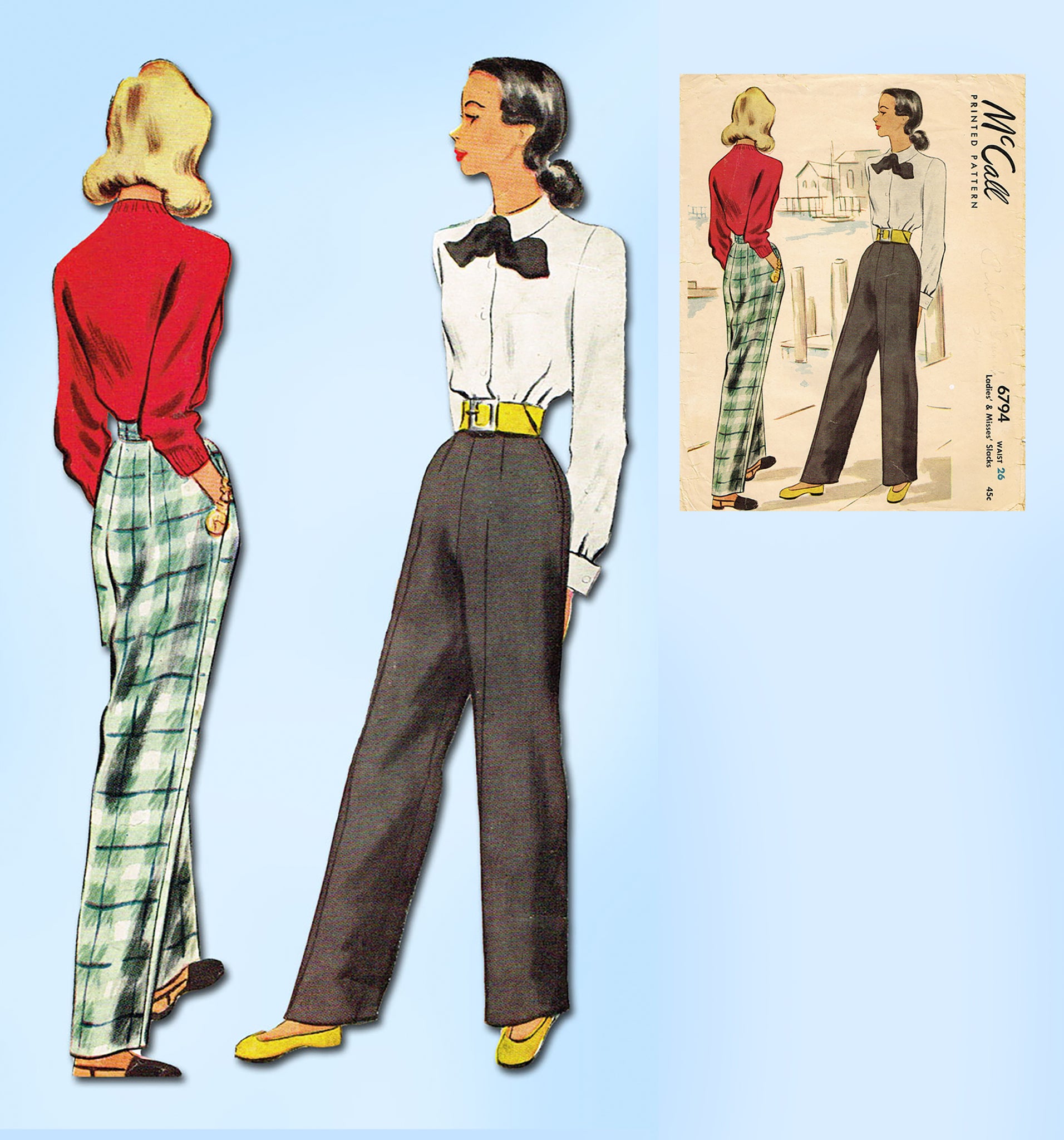 1940s WW2 Vintage Sewing Pattern W28 WOMENS PANTS TROUSERS (W1135