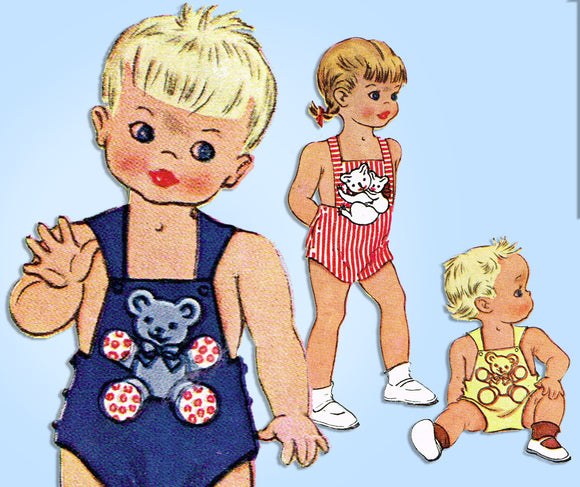 McCall 1256: 1940s Cute Baby Romper or Sunsuit Size 1 Vintage Sewing Pattern - Vintage4me2