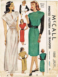 1940s Vintage McCalls Sewing Pattern 1353 Misses Evening Gown w Smocked Waist Fits All