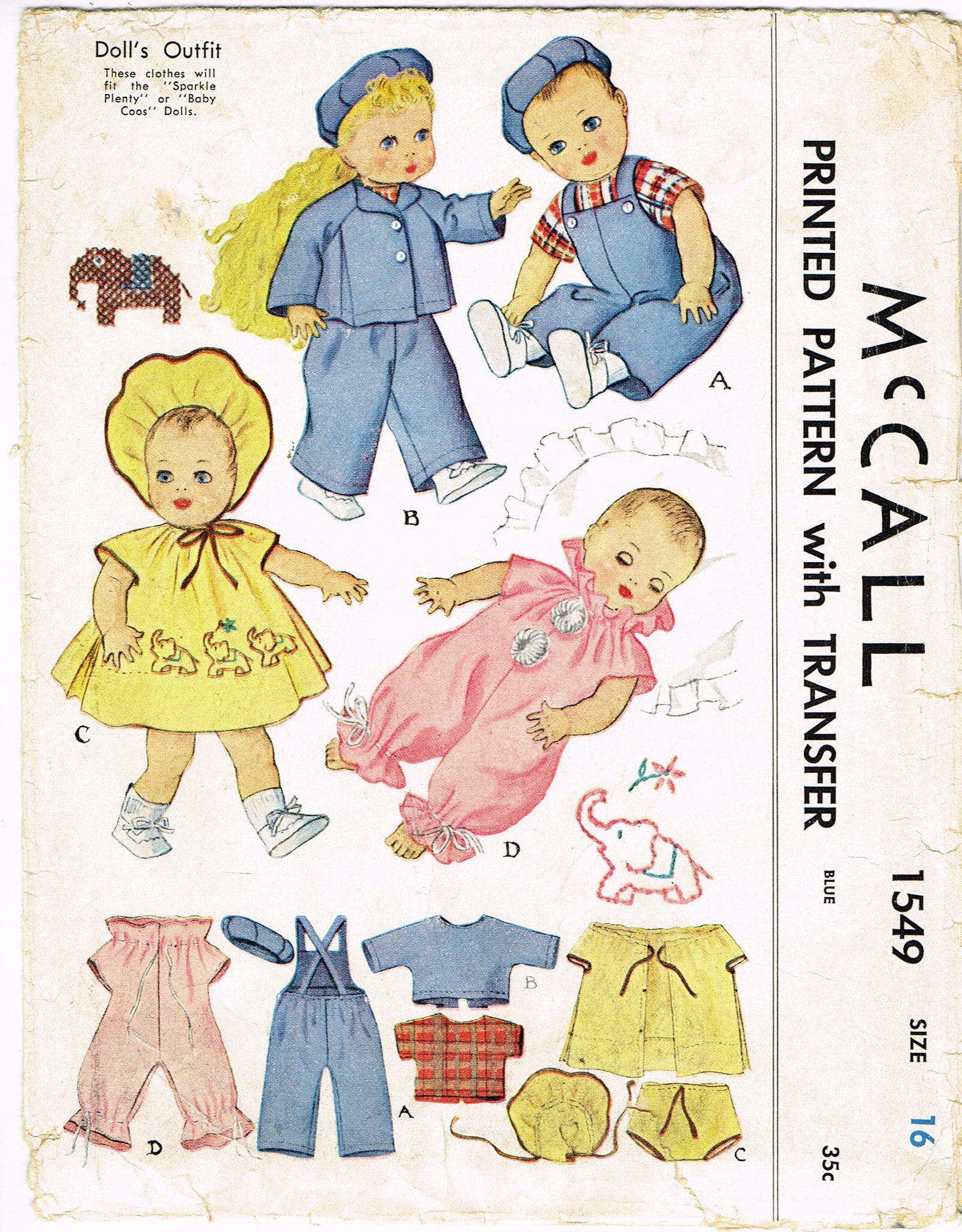 1950s Vintage McCall Sewing Pattern 1549 16 Inch Baby Doll Clothes –  Vintage4me2