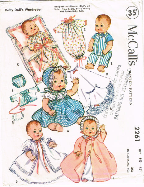 1950s VTG McCalls Sewing Pattern 2261 Uncut Betsy Wetsy 15-17 Baby Doll Clothes