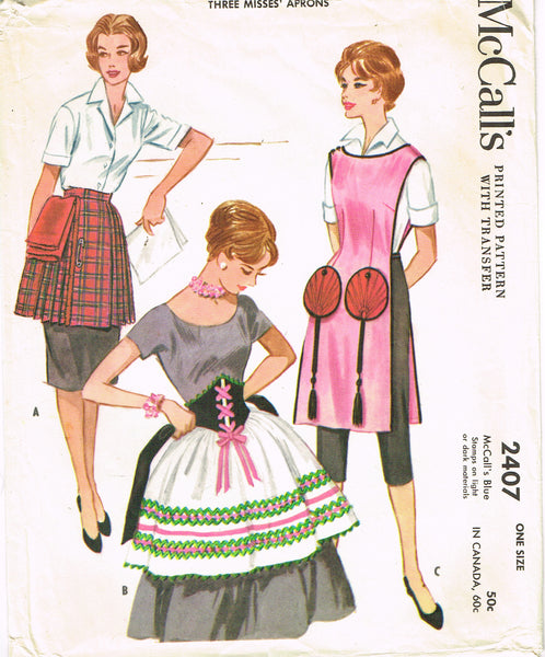 McCall's 2407: 1960s Funky Fun Uncut Apron Set Fits All Vintage Sewing Pattern