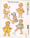 McCalls 2468: 1960s Cute 22-23 Inch Baby Doll Clothes Set Vintage Sewing Pattern