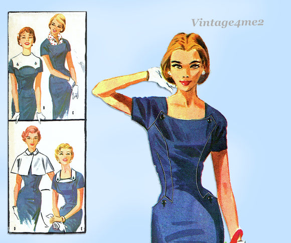 McCall 3725: 1950s Stylish Misses Accessory Dress Sz 34 B Vintage Sewing Pattern