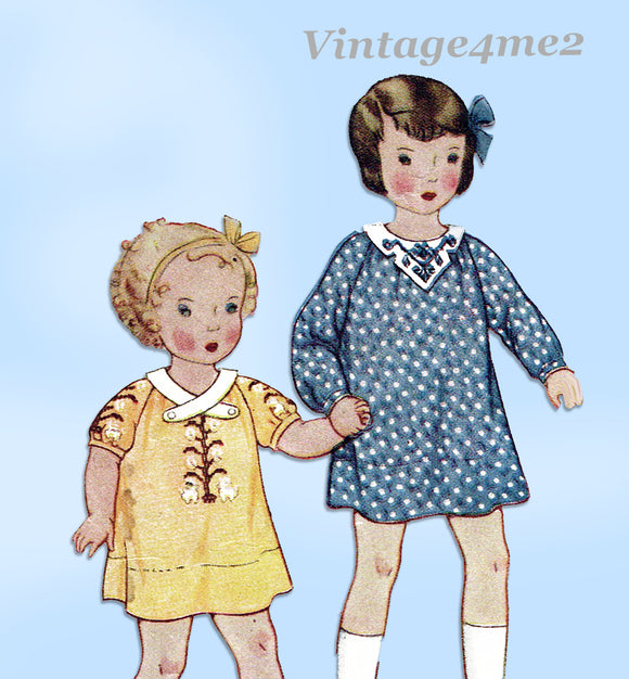 McCall 38: 1930s Cute Little Girls Raglan Dress Size 8 Vintage Sewing Pattern