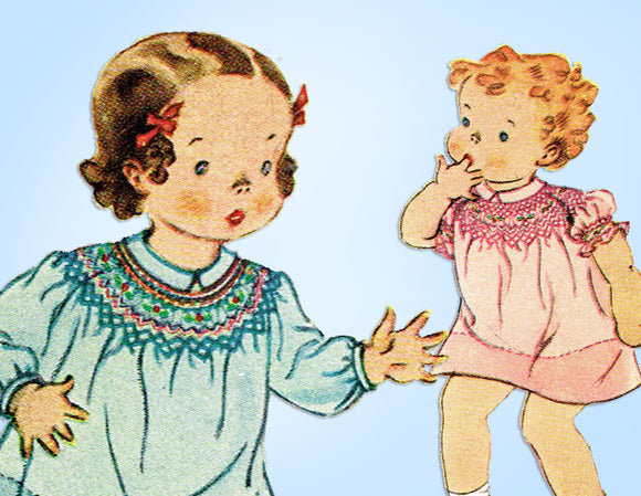 McCall 442: 1930s Baby Girls Smocked Dress Sz 1 Original Vintage Sewing Pattern - Vintage4me2