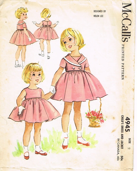 McCall's 4945: 1950s Rare Helen Lee Baby Girls Dress Sz2 Vintage Sewing Pattern